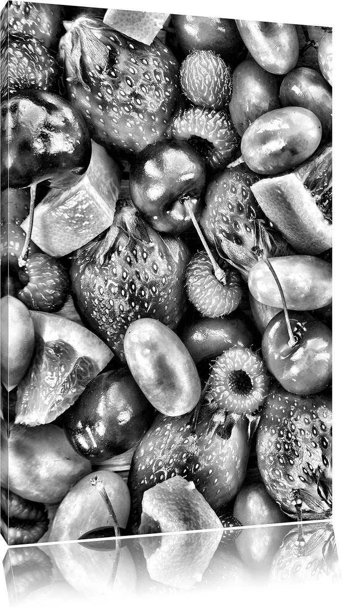 Pixxprint Monocrome, Früchtemix Erdbeeren Weintrauben, Format: 100x70 auf Leinwand, XXL riesige Bild
