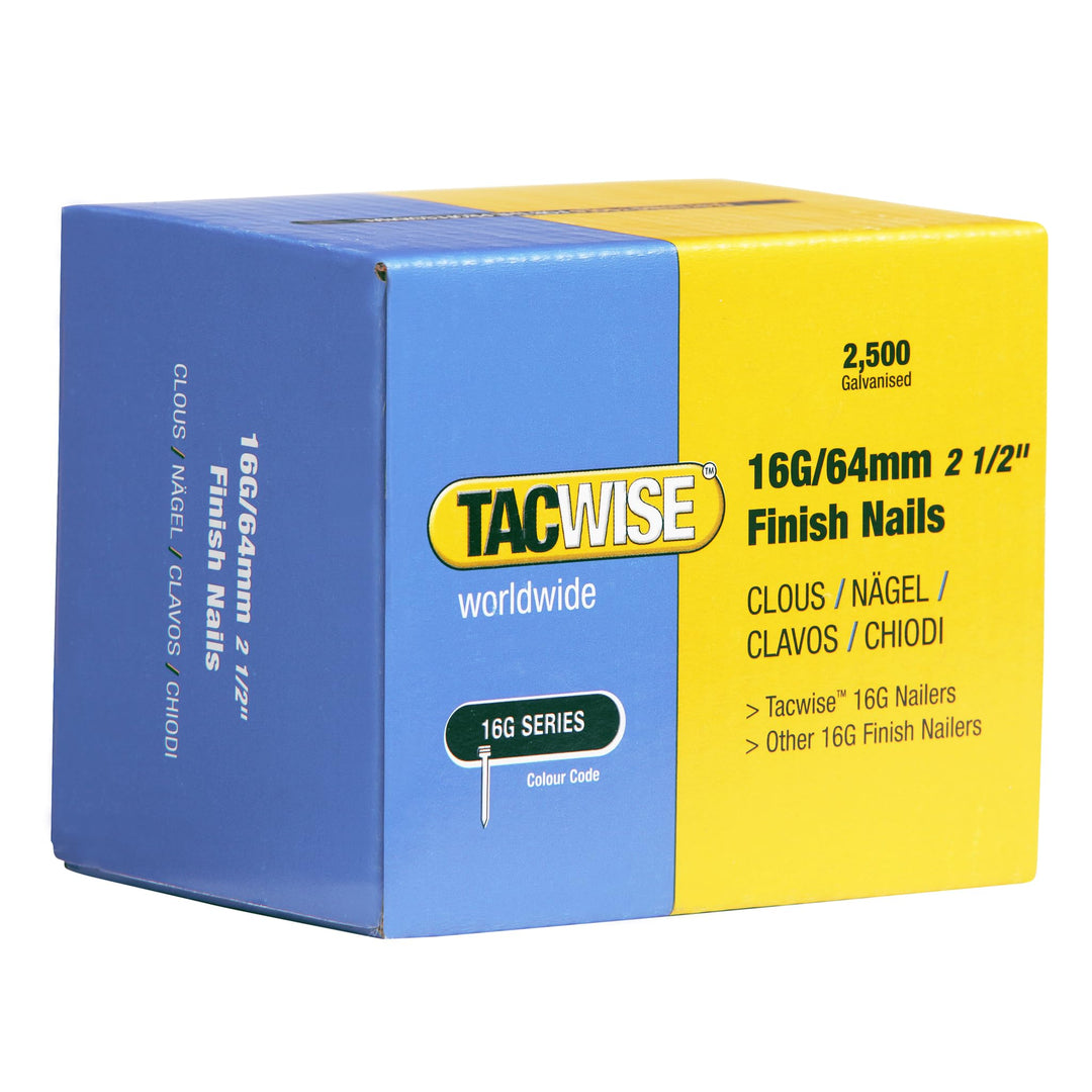 Tacwise 0301 Typ 16G / 64 mm Verzinkte Nägel, Packung mit 2500 Stück 64 mm Silber, 64 mm Silber