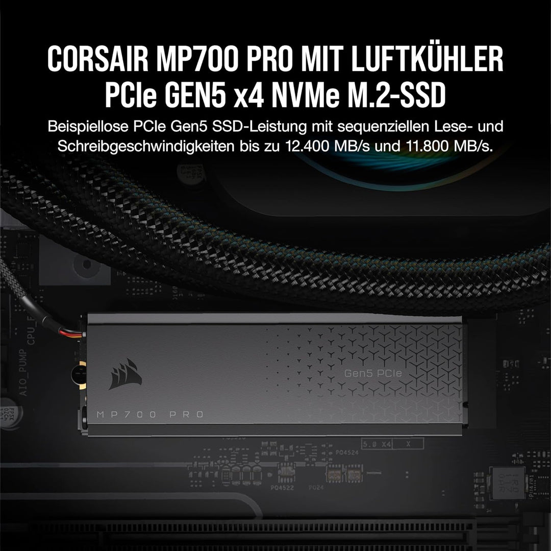 Corsair MP700 PRO Mit Luftkühler 2TB M.2 PCIe Gen5 x4 NVMe 2.0 SSD - M.2 2280 - Bis zu 12.400MB/sec