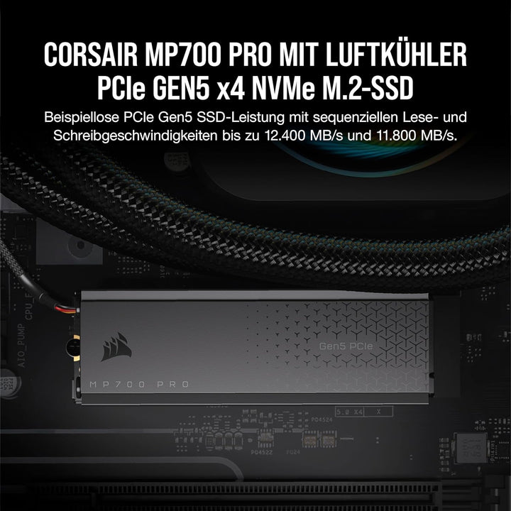 Corsair MP700 PRO Mit Luftkühler 2TB M.2 PCIe Gen5 x4 NVMe 2.0 SSD - M.2 2280 - Bis zu 12.400MB/sec