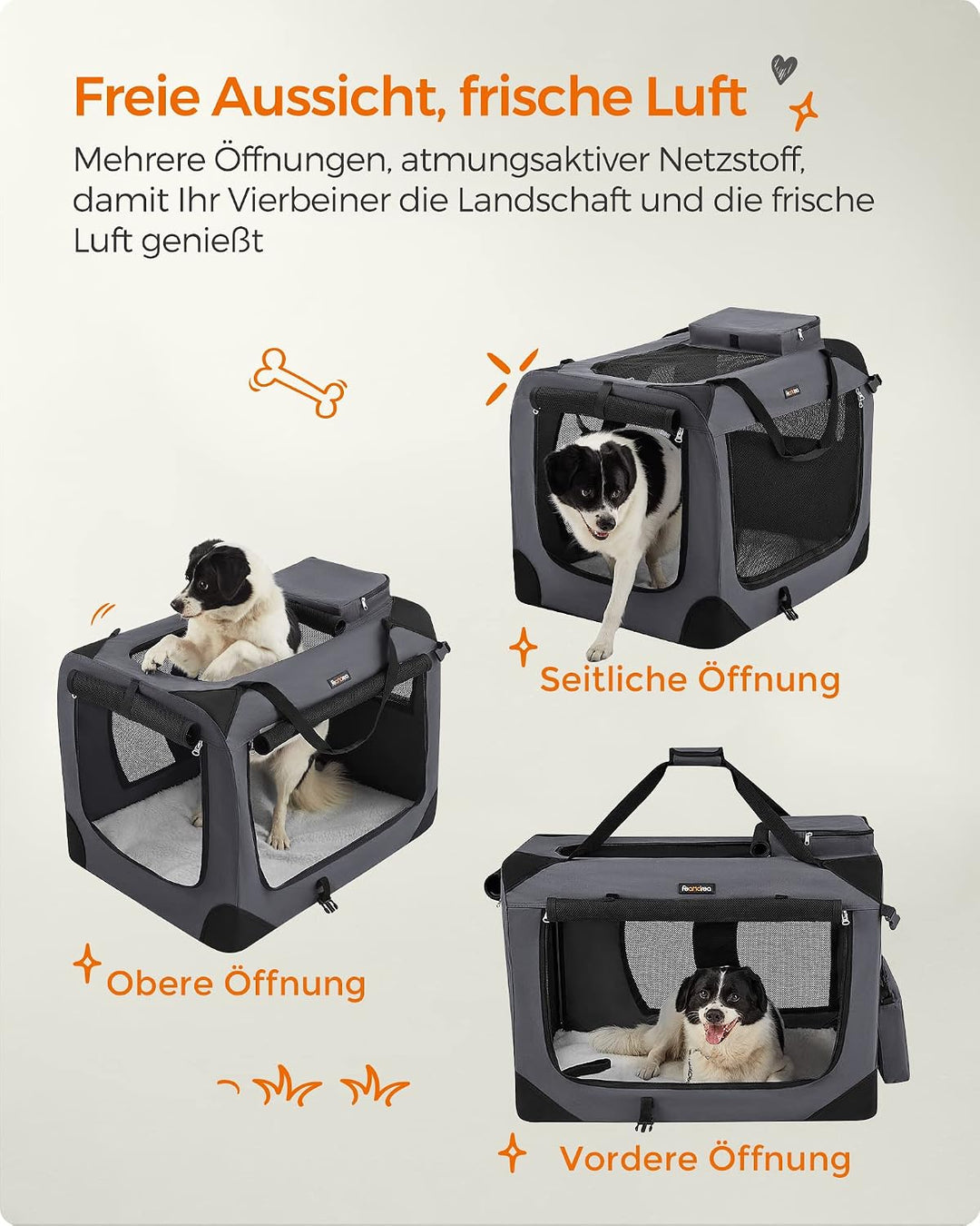Feandrea Hundebox faltbar, Transportbox Hund, XL, Hundetasche, Oxford-Gewebe, Netzstoff, atmungsakti