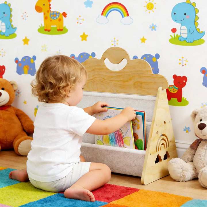 FARYODI Montessori Bücherregal Kinder aus Holz, Bücherkiste für Leseecke, Baby & Kinderzimmer, Kinde