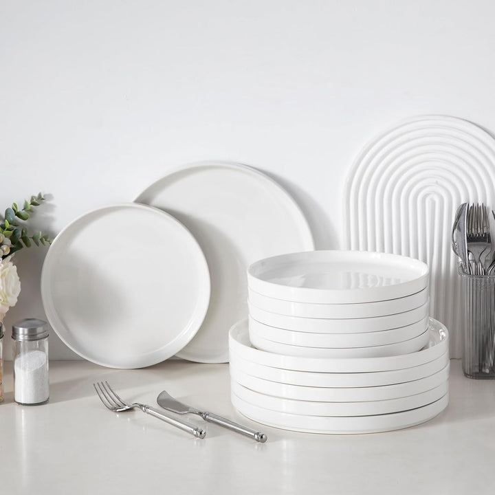 MALACASA Speiseteller 6 Personen, Ø 26 cm Grosse Teller Set aus Porzellan, Moderner Weisser Flacher