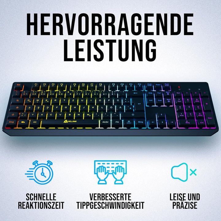 KLIM Chroma Wireless Gaming Tastatur Kabellos QWERTZ + Neue 2022 Version + Langlebig, Ergonomisch, W