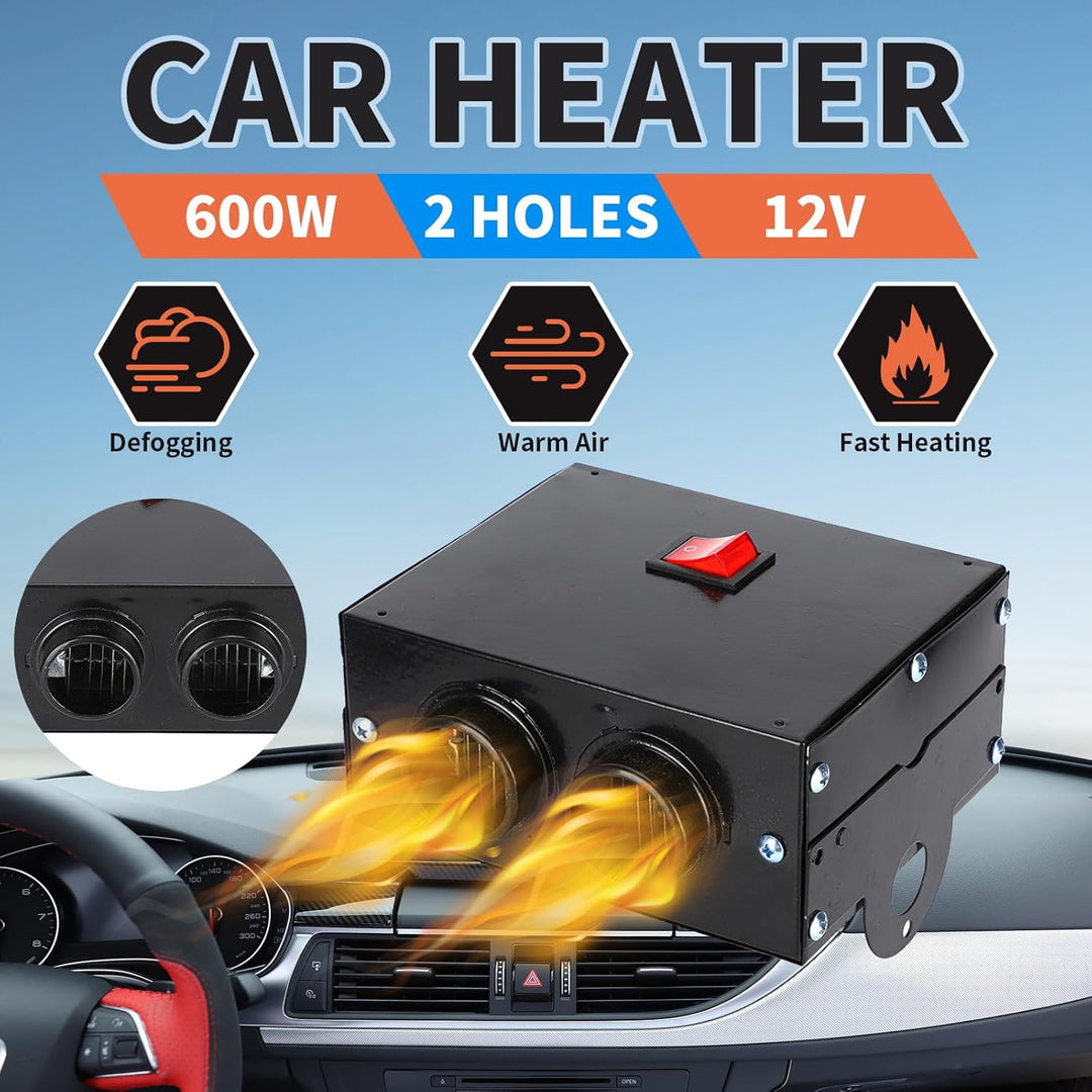Heizung 12V 600W,Tragbare Autoheizung Heizluefter Wärmer Defroster,2 Loch 5 Sekunden Schnellheizung