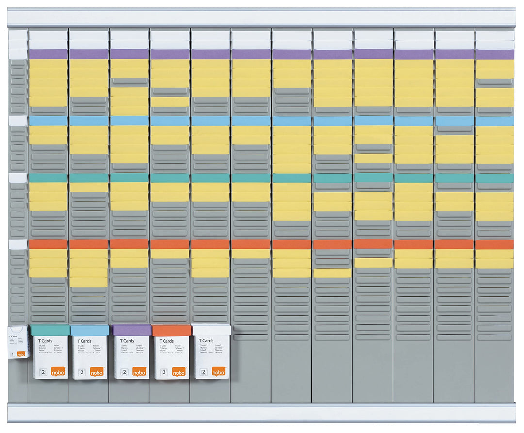 Nobo T-Karten Jahresplaner Set, Wandmontage, Haftnotizen Set mit 12 Spalten & 32 Slots, Grösse 2, in