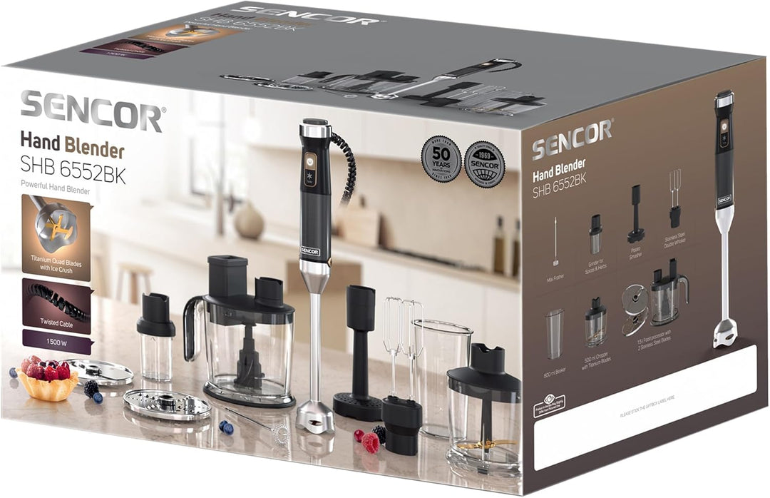 Sencor Multifunktionaler Ultra-Power Stabmixer 10 in 1, 1500W, mit QuadBlade-Technologie aus Titan,
