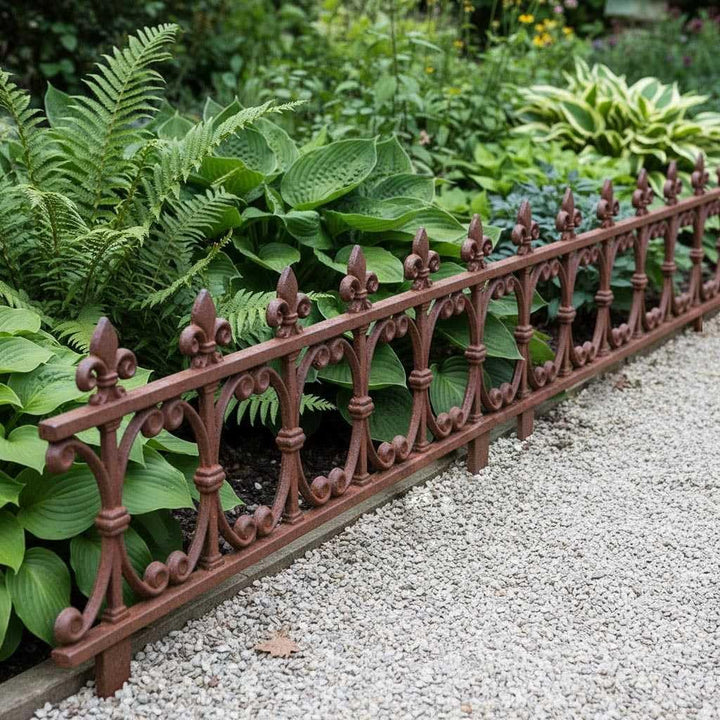 Esschert Design Beetzaun Klassik, breiter Zierzaun aus Gusseisen, 82 x 36 cm, Beet Abgrenzung mit Er