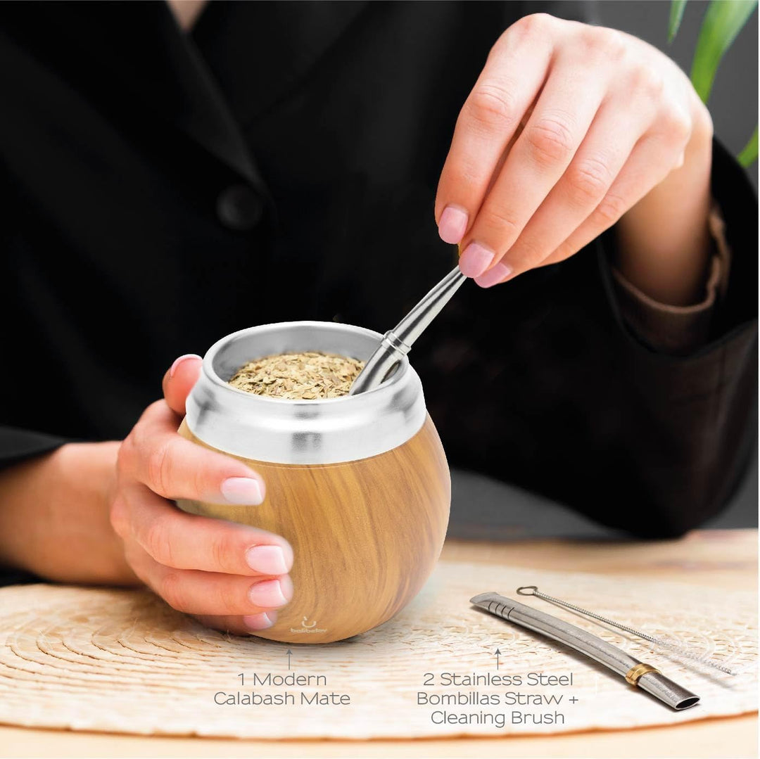 Yerba Mate Set - Modernes Yerba Mate Gourd Kit - Edelstahl mit Calabash Form und Bombilla - Einfach