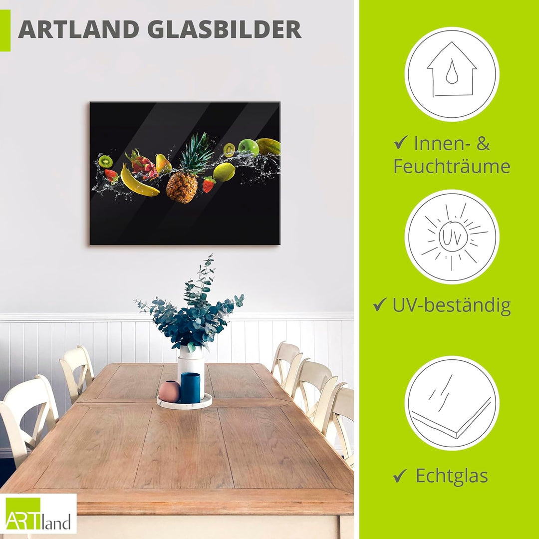 ARTland Glasbilder Wandbild Glas Bild einteilig 60x45 cm Querformat Küchenbilder Obst Früchte Kiwi E
