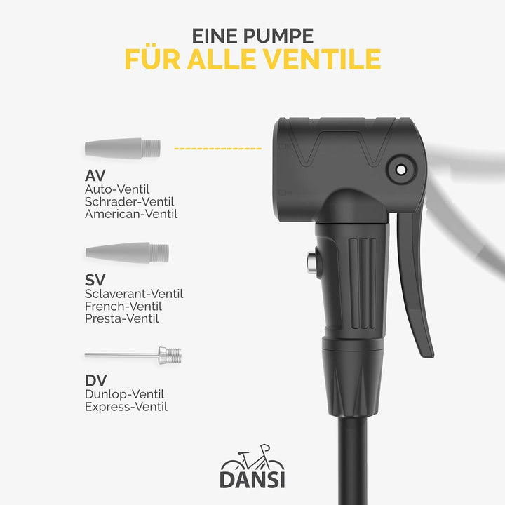DANSI Standluftpumpe, Verschiedene Modelle, mit Adaptern, passend für alle gängigen Ventile, mit Man