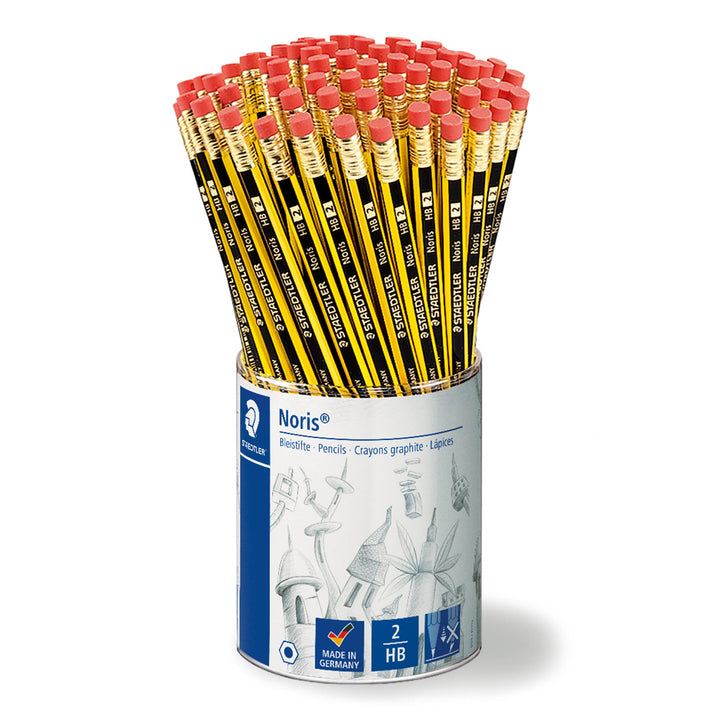 STAEDTLER Bleistifte mit Radiergummi Noris, HB, sechskantformat, hohe Bruchfestigkeit durch speziell
