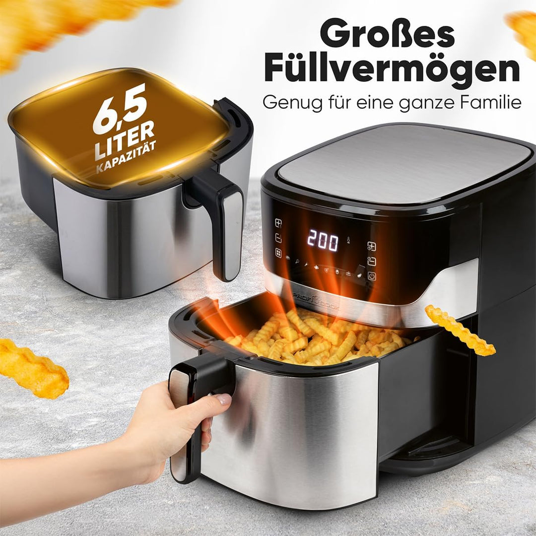 ProfiCook® Heissluftfritteuse | 6,5L Airfryer | Öl- und fettfreie Zubereitung | 80°C - 200°C | Edels