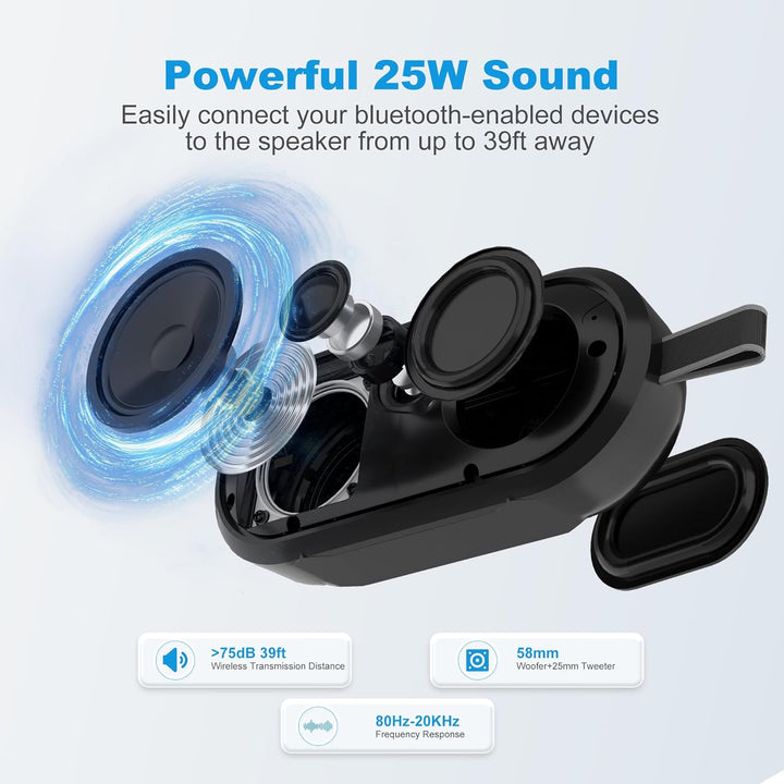 Flex Tragbarer Bluetooth Lautsprecher Outdoor, 25W wasserdichte Musikbox, IP67 Bluetooth Lautspreche