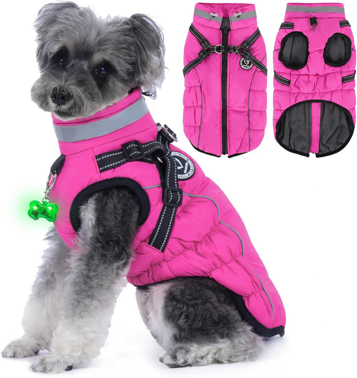Hundemantel Winter, Hundemantel Wasserdicht, Warme Hundejacke mit Geschirr, Reflektierende Streifen,