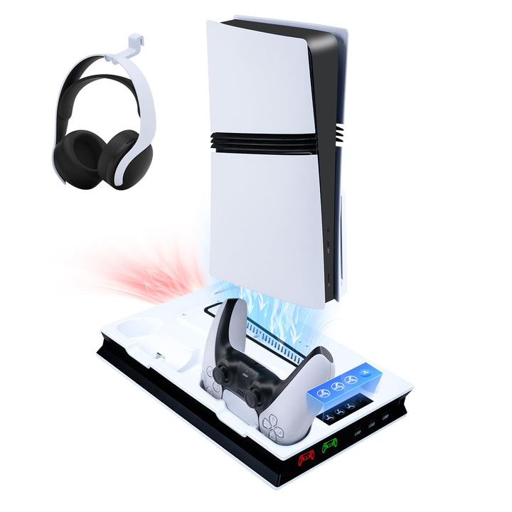 Mcbazel PS5 Pro/ PS5/ PS5 Slim Ladestation Ständer mit 3 Stufig Lüfter und Licht, PS5 Ständer Contro
