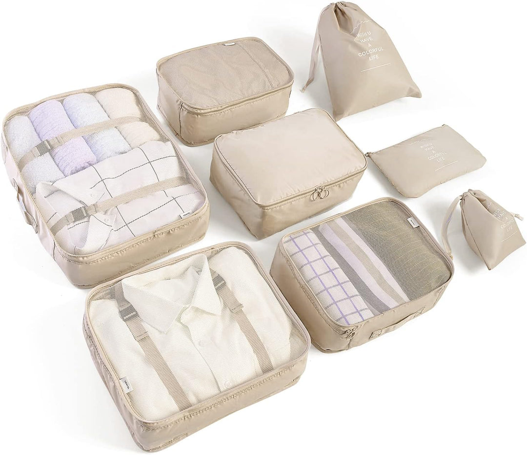 BillyBath Koffer Organizer set (8 teilig, Beige) & Organizer set, Packing Cubes Kleidertaschen Schuh