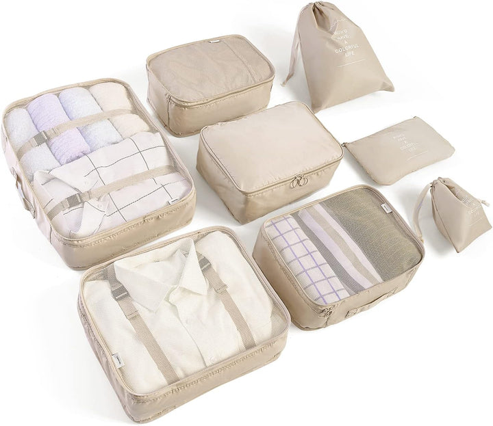 BillyBath Koffer Organizer set (8 teilig, Beige) & Organizer set, Packing Cubes Kleidertaschen Schuh