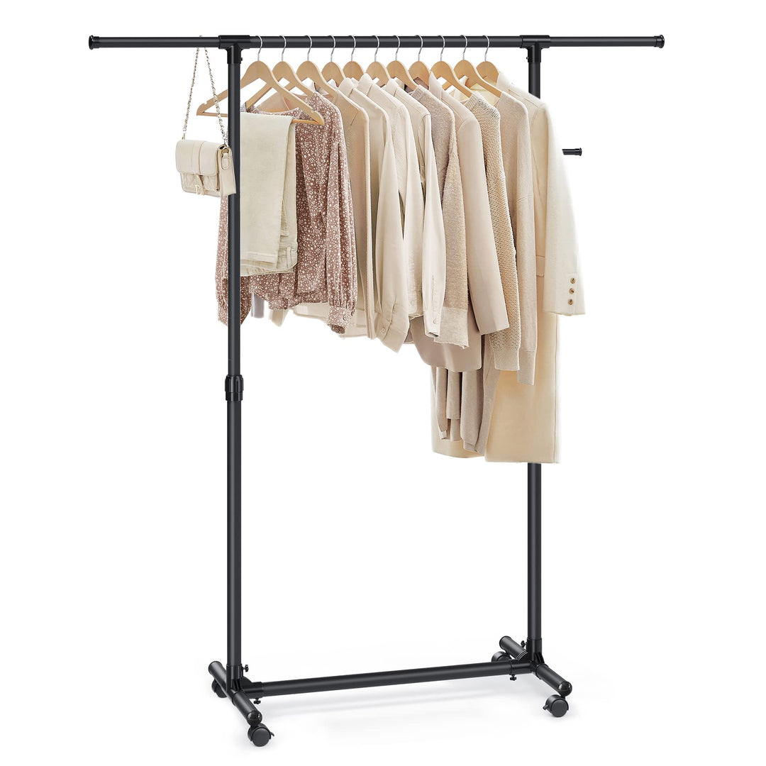 SONGMICS Kleiderständer auf Rollen, Kleiderstange, höhenverstellbar zwischen 97 und 165 cm, ausziehb