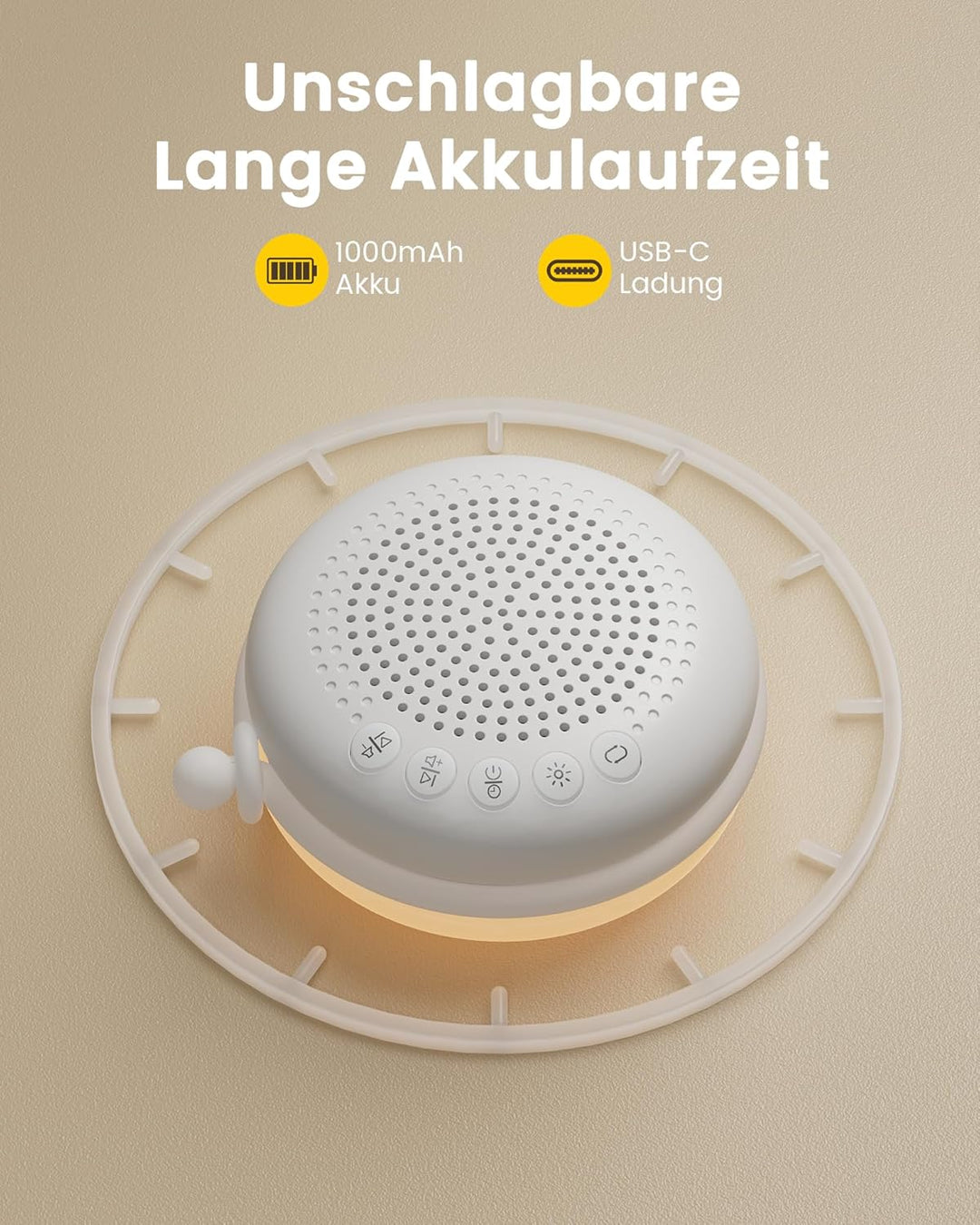 Glocusent White Noise Machine Baby mit Nachtlicht Dimmbar – 34 Klänge Weisses Rauschen Baby Tragbar,