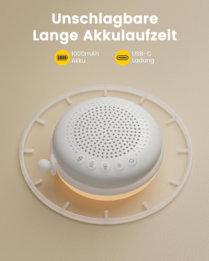 Glocusent White Noise Machine Baby mit Nachtlicht Dimmbar – 34 Klänge Weisses Rauschen Baby Tragbar,