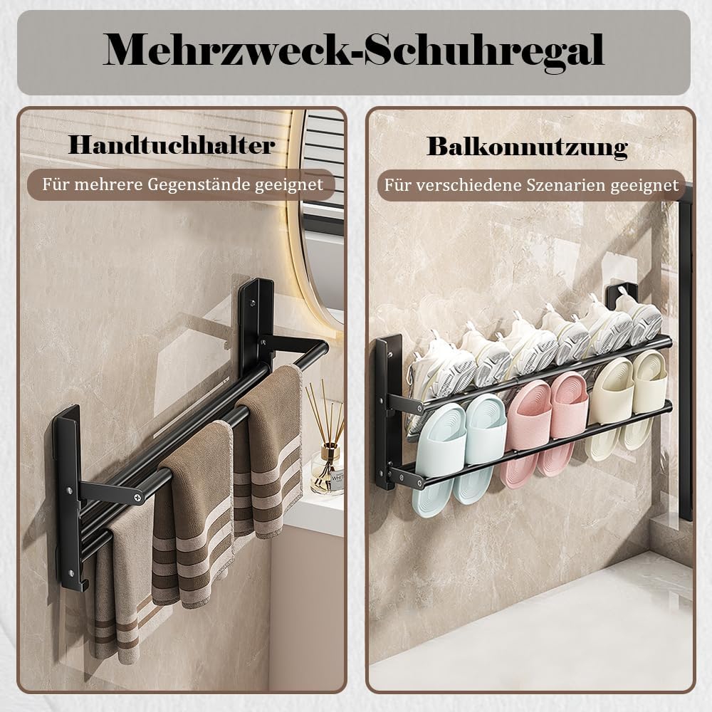 Schuhregal Wand, 2 Ebenen 37-67cm Ausziehbar Schuhablage, Faltbar Metall Schuhhalter Schmal Platzspa
