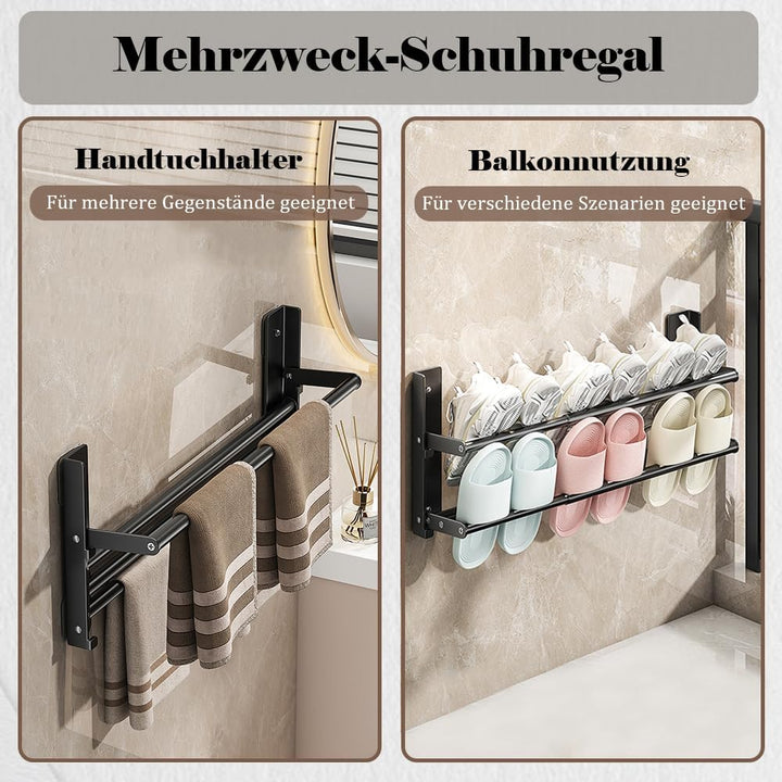 Schuhregal Wand, 2 Ebenen 37-67cm Ausziehbar Schuhablage, Faltbar Metall Schuhhalter Schmal Platzspa