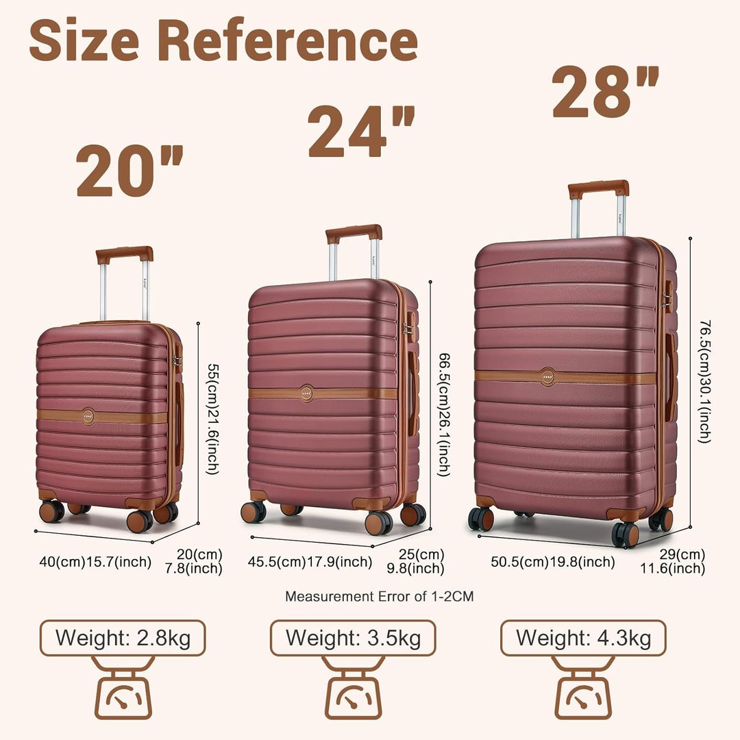 KONO Mittelgrosser Reisekoffer, Hartschalenkoffer aus ABS+PC, Check-in Trolley mit 4 Rollen, Zahlens