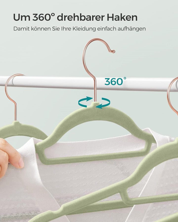 SONGMICS Kleiderbügel Samt, 50er Set, Bügel, rutschfest, kleine Stange für Krawatten, 360° drehbarer