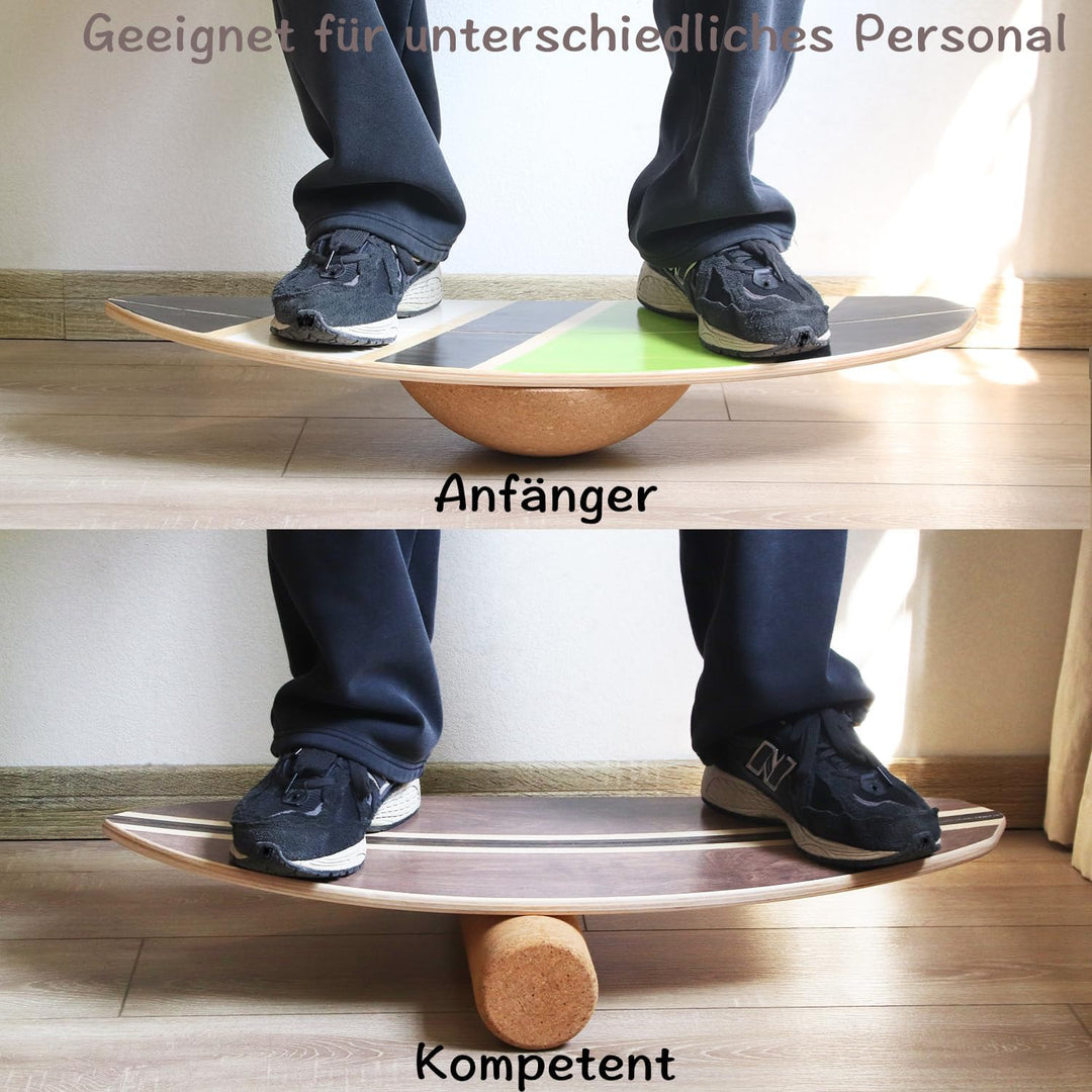 Holz Balance Board mit Rolle &amp; Halbkugel - Balancierbrett für Gleichgewichtstraining - Erwachsene -