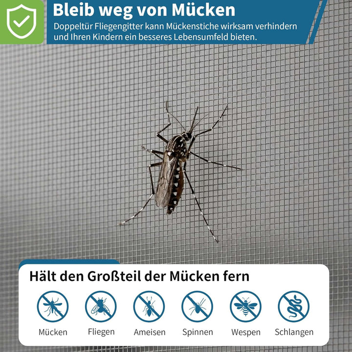 HooTown Magnet Fliegengitter Tür,140 x 222cm Fliegengitter Doppeltür Schwarzer Rahmen mit Grauem Net