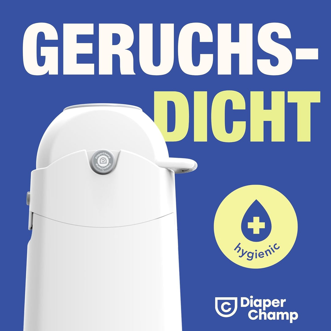 DIAPER CHAMP Large - geruchsdicht - OHNE Nachfüllkassetten - Einhandbedienung - funktioniert mit nor