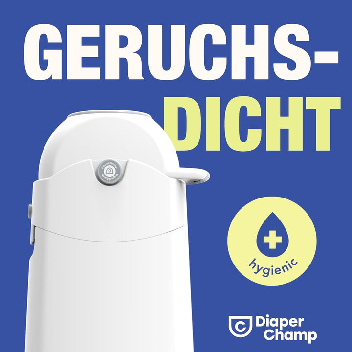 DIAPER CHAMP Large - geruchsdicht - OHNE Nachfüllkassetten - Einhandbedienung - funktioniert mit nor