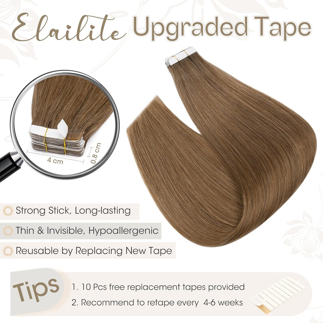 Elailite Tape Extensions Haarverlängerung - Invisible Tape Extensions Echthaar - Remy Real Human Hai