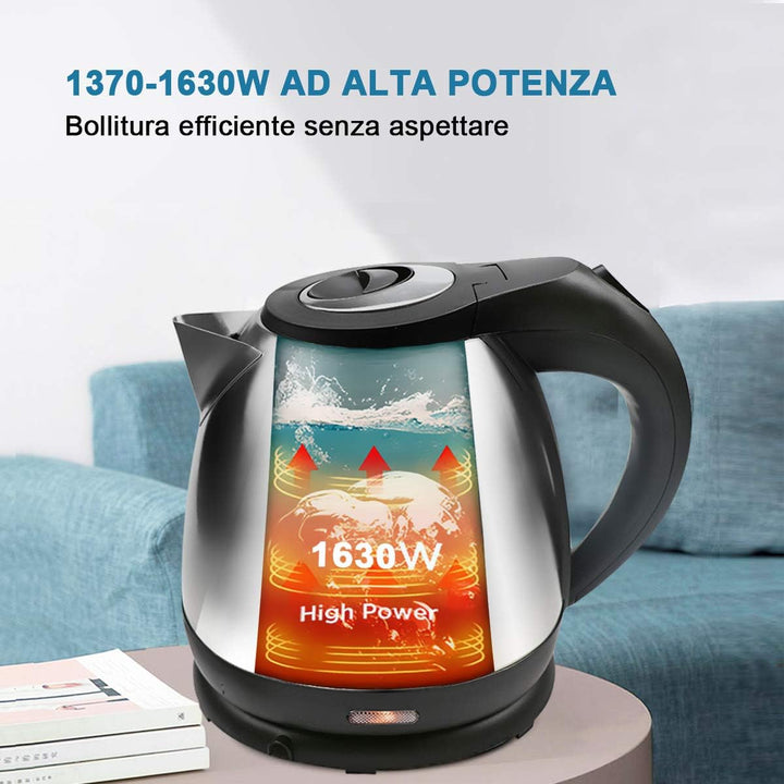 EXTRASTAR Elektrischer Wasserkocher, 1,2 l, 1630 W, Edelstahl, automatische Abschaltung, 360° drehba
