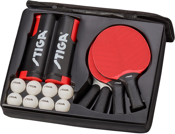 STIGA Set Seasons Anywhere Tischtennisset: 4 Schläger, 8 Bälle und Universal Rollnetz, für den Indoo