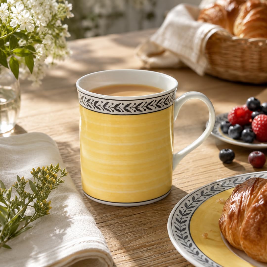Villeroy und Boch Audun Fleur Kaffeebecher, 300 ml, Höhe: 9,1 cm, Premium Porzellan, Weiss/Bunt, Aud