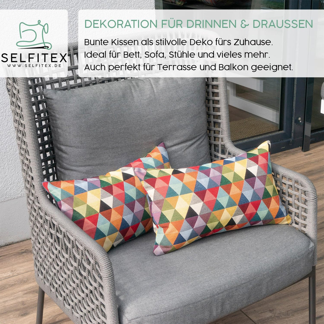 Selfitex 2er Set Bunte Sofakissen mit Füllung und Bezug 30x50, Luxus Sofakissen, farbenfrohes Couchk