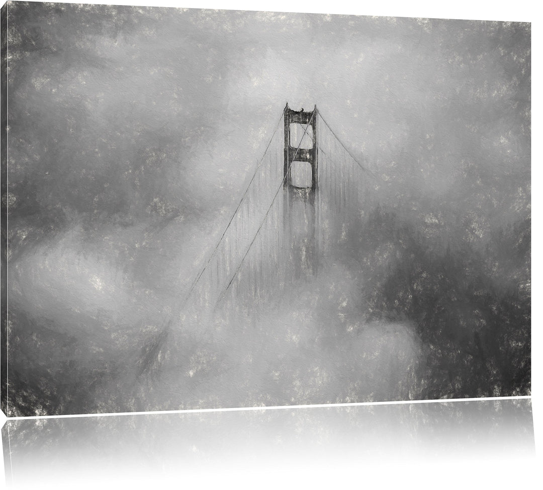 Pixxprint Golden Gate Bridge über den Wolken als Leinwandbild/Grösse: 100x70 / Wandbild/Kunstdruck/f