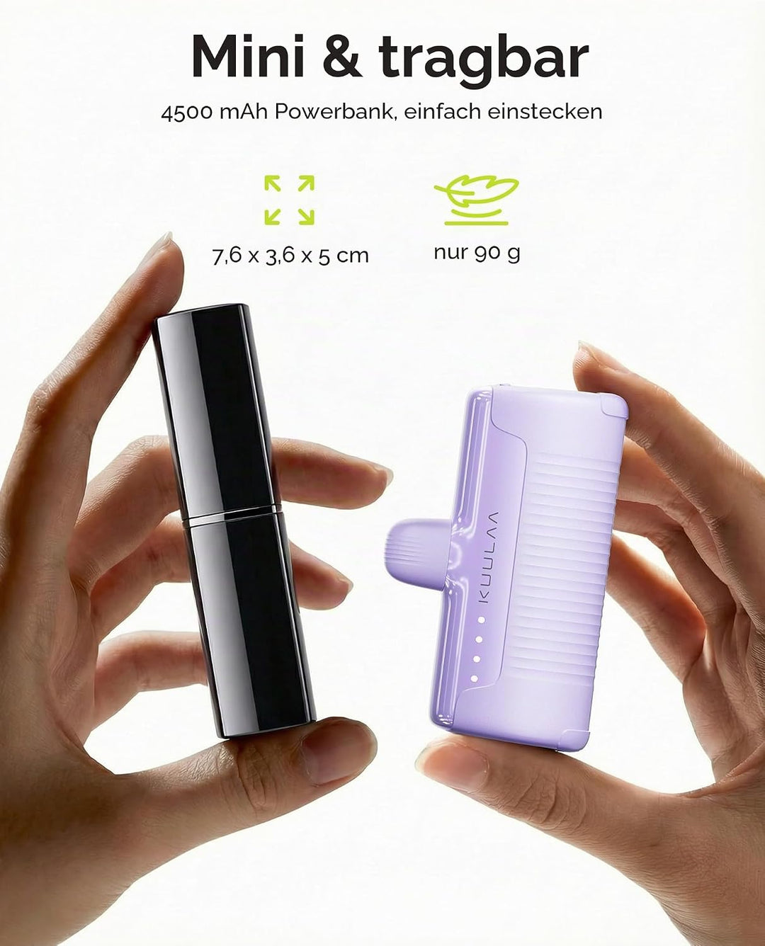 Kuulaa 2 Stück Power Bank USB C 4500mAh, Mini Externer Akku, Schnelles Aufladen Type C Powerbank ohn
