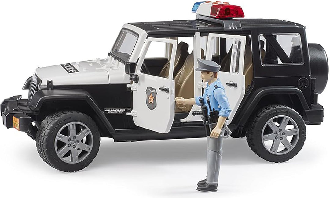 bruder 02526 - Jeep Wrangler Unlimited Rubicon Polizei Fahrzeug mit Polizist & Ausstattung, Light &