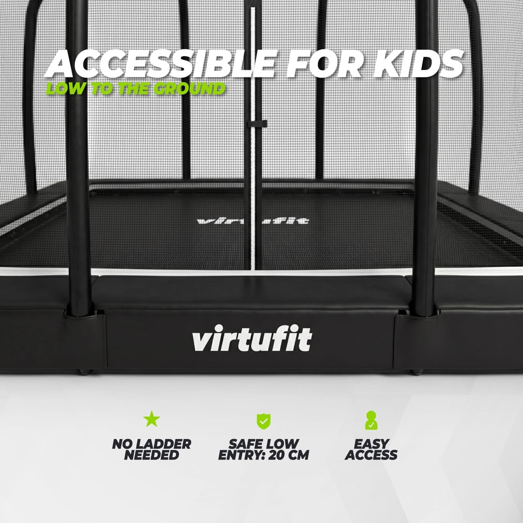 VirtuFit Premium Bodentrampolin mit Sicherheitsnetz - Schwarz - 213 x 305 cm
