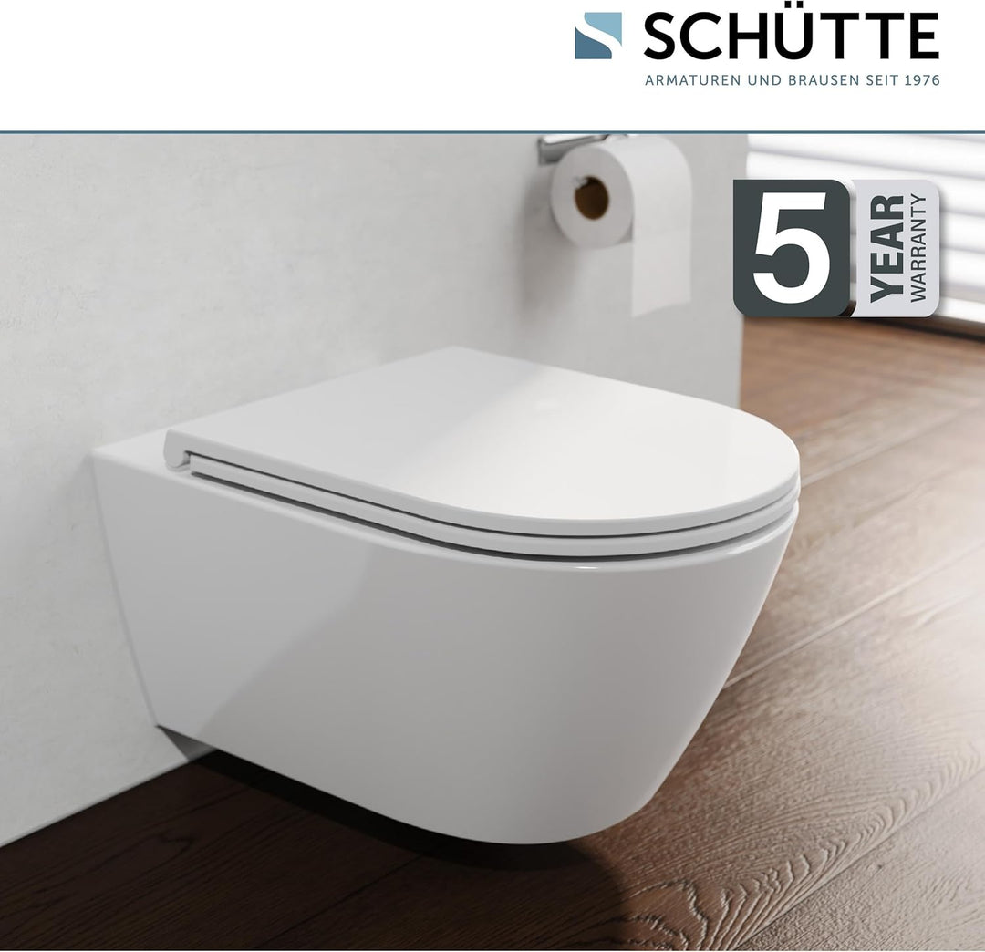 WC-Sitz mit Absenkautomatik TÜV-geprüft | Abnehmbarer Klodeckel aus bruchsicherem Material D-Form, D