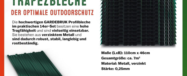 GARDEBRUK® 14x Trapezblech 110x46cm = 7m² Verzinkt Rostresistent Wetterfest Profilblech Dachblech We