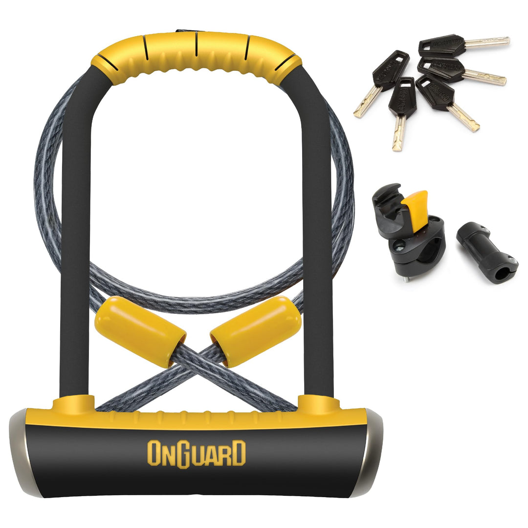 ONGUARD Pitbull Dt beugelslot, zwart, 115 mm x 230 mm x 14 mm + 120 cm x 10 mm, Schwarz Schwarz 115