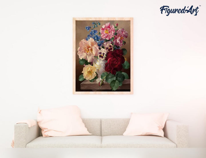 Figured'Art Malen Nach Zahlen Erwachsene Mit Rahmen Schöner Blumenstrauss - Paint by Numbers Basteln