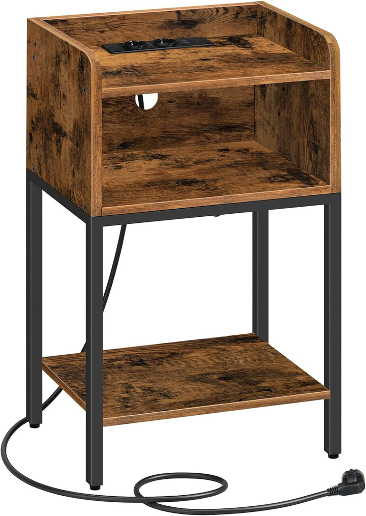 HOOBRO Nachttisch, Beistelltisch mit Ladestation, Nachtschrank mit 2 AC-Anschlüssen, 2 USB-Anschlüss