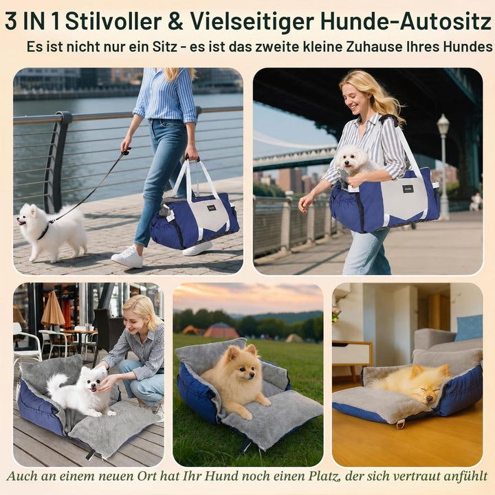 3-in-1 Hundesitz fürs Auto &amp; Reisebett für kleine Hunde – Tragbarer Autositz mit erweiterbarer Liege