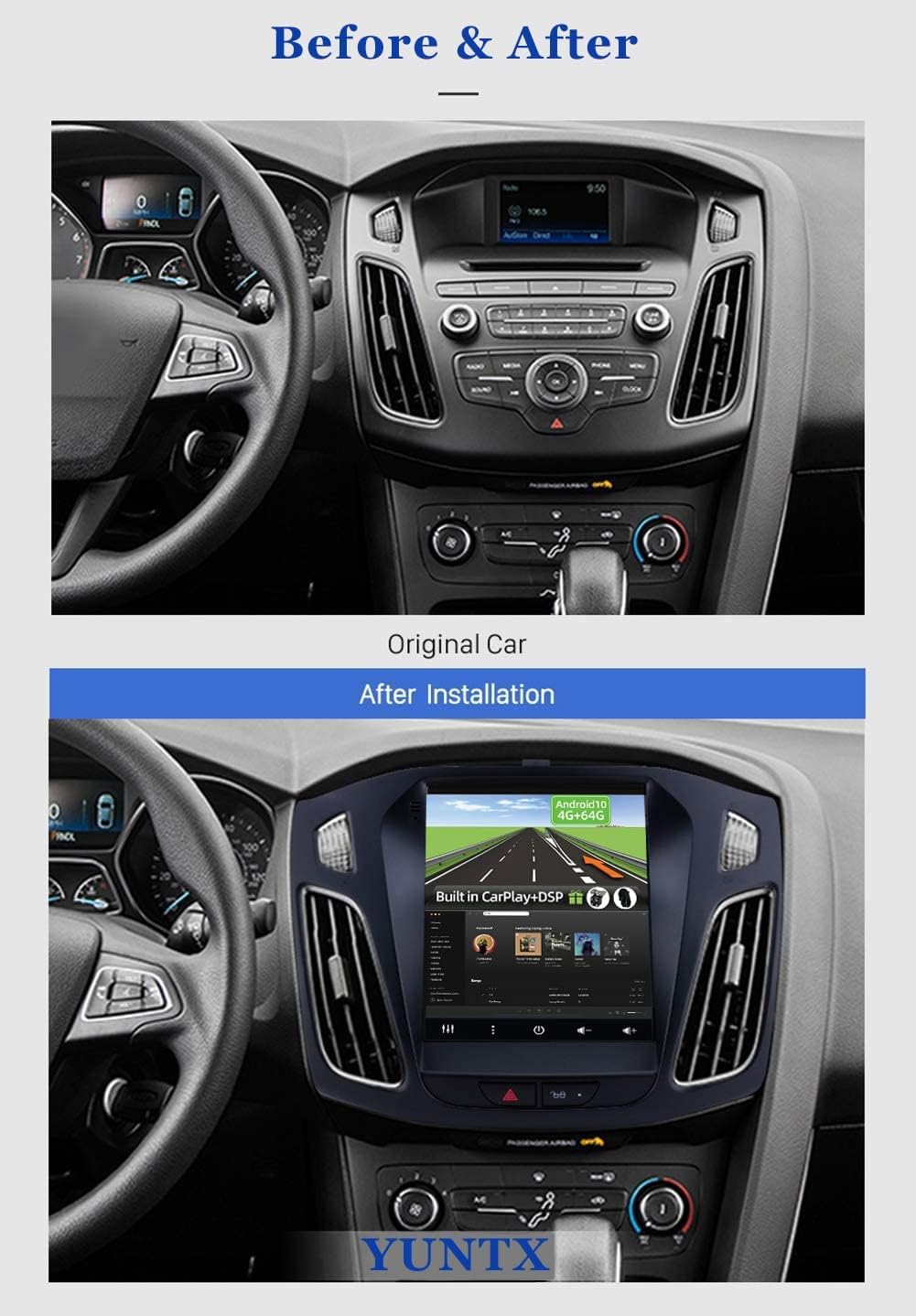 YUNTX Android 10 Autoradio Passt für Ford Focus (2010-2014) - [2G+32G] - KOSTENLOSE Rückenkamera & C