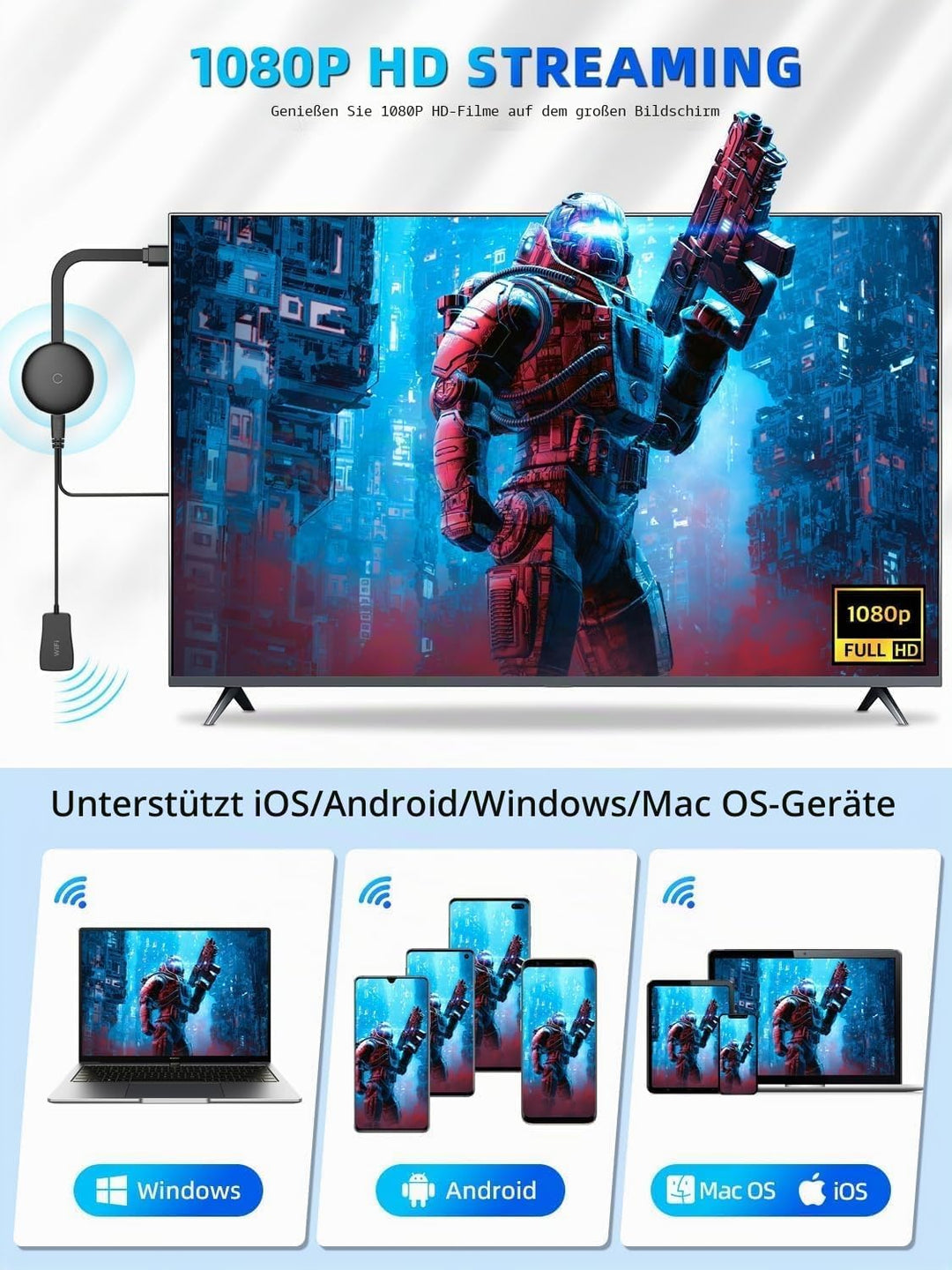 Wireless HDMI Adapter,2.4/5 GHz Miracast Wireless HDMI Dongle,1080P WiFi Miracast Adapter Dongle Dis